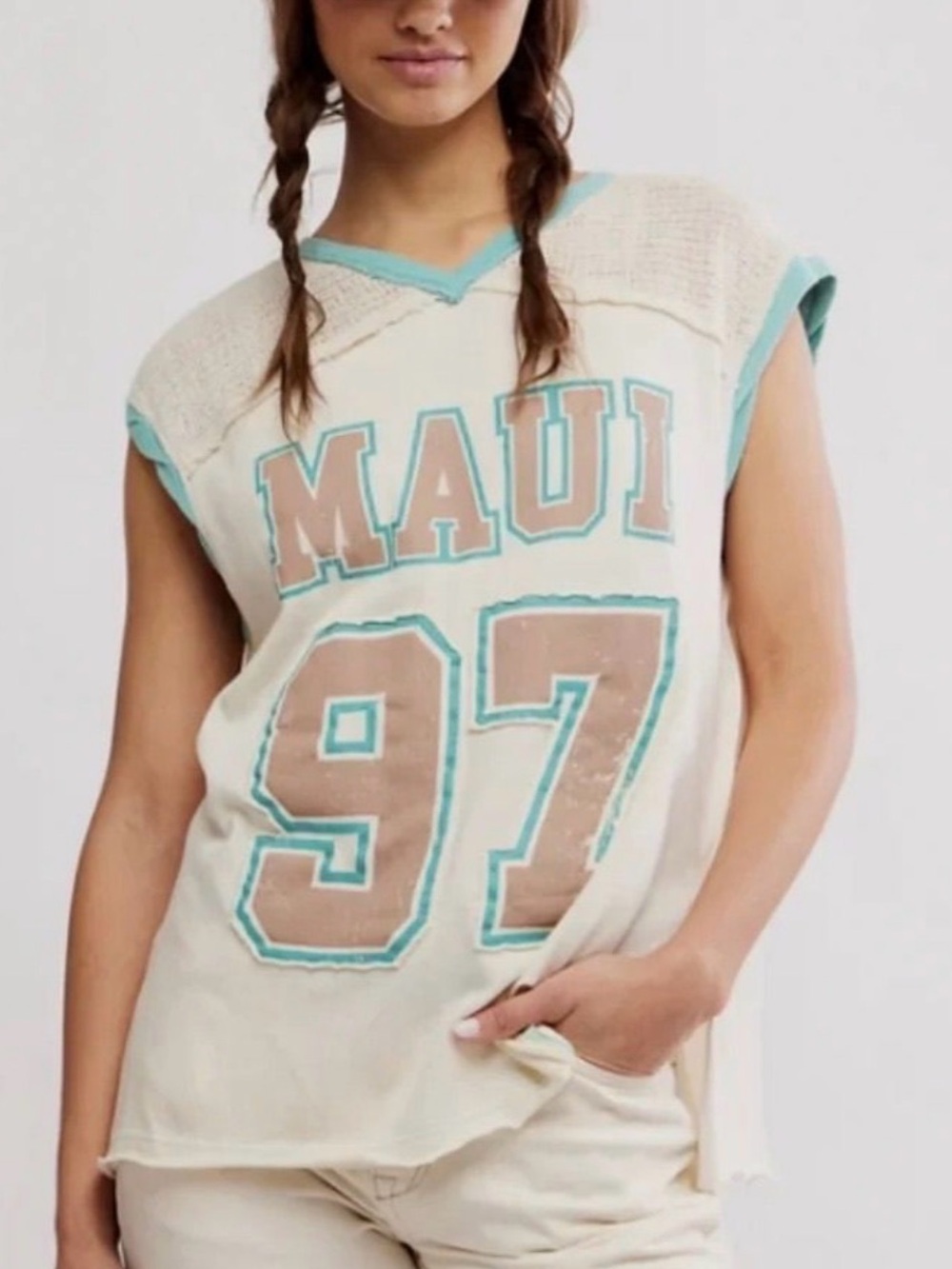 FP We The Free Hawaii Vibes Maui 97 Muscle Tee Shirt Size Large Ivory